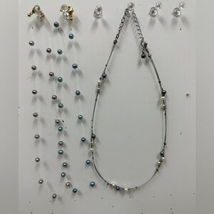 3 Pearl Necklaces - Blue and Silver Accents